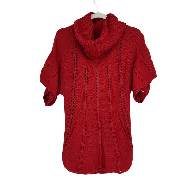 Vintage Y2K BCBGmaxazria Womens M Short Sleeve Sweater Red Cowl Neck Academia - Picture 2 of 9